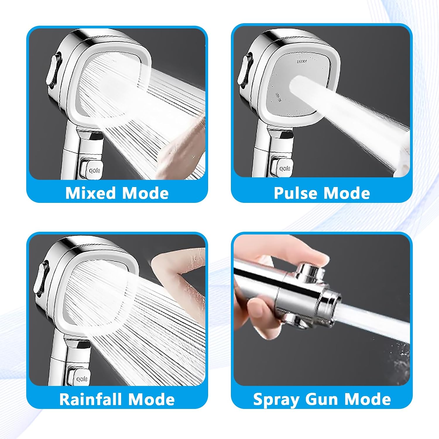 6464Pcs Clearance Cyclone Pressurized Shower Head, Turbo Water Saving Handheld Shower with One-Click Stop Button, 3-Speed High Pressure Transparent Bathroom Nozzle