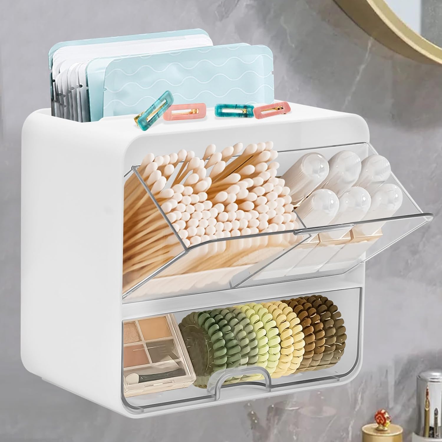 Clearance Wall Mounted Dustproof Cosmetic Storage Organizer, 257Pcs Wholesale 2-Tier Transparent Cover Bathroom Storage Box