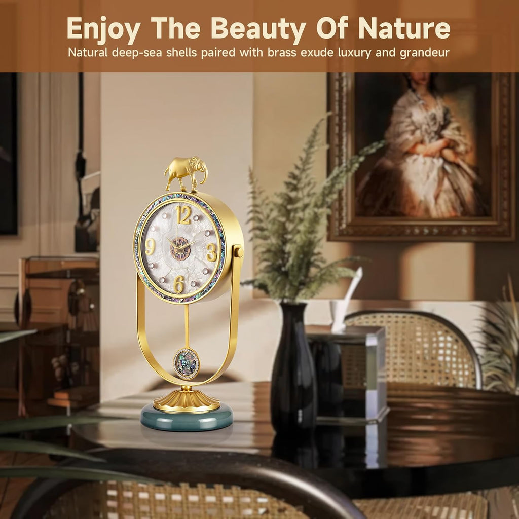 Bulk Clearance Luxury Table Clocks Wholesale | Golden Elephant Decor Desk Clock & European Roman Numeral Pillar Pendulum Clock, Limited Stock Bundle Liquidation
