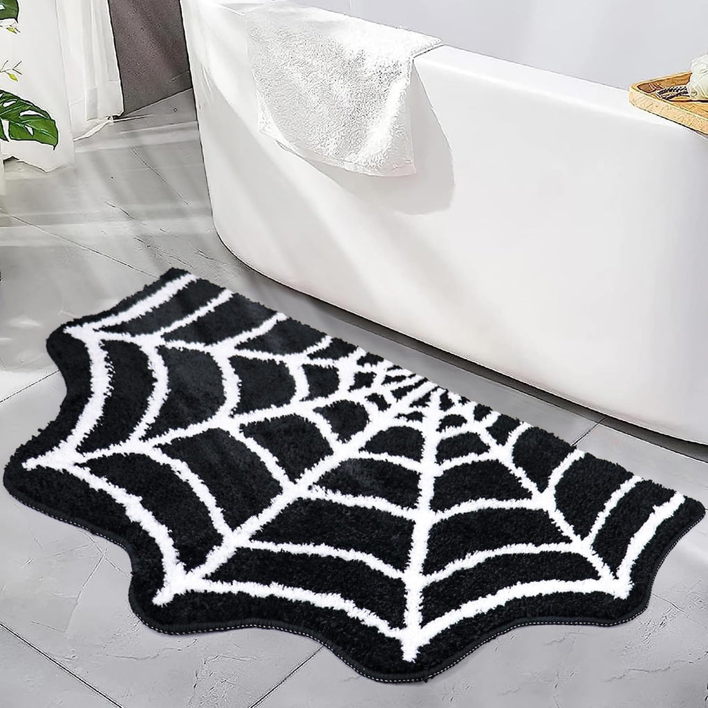 Black White Spiderweb Shape Absorbent Floor Mat For Halloween Decor Clearance Stock 3970 Wholesale
