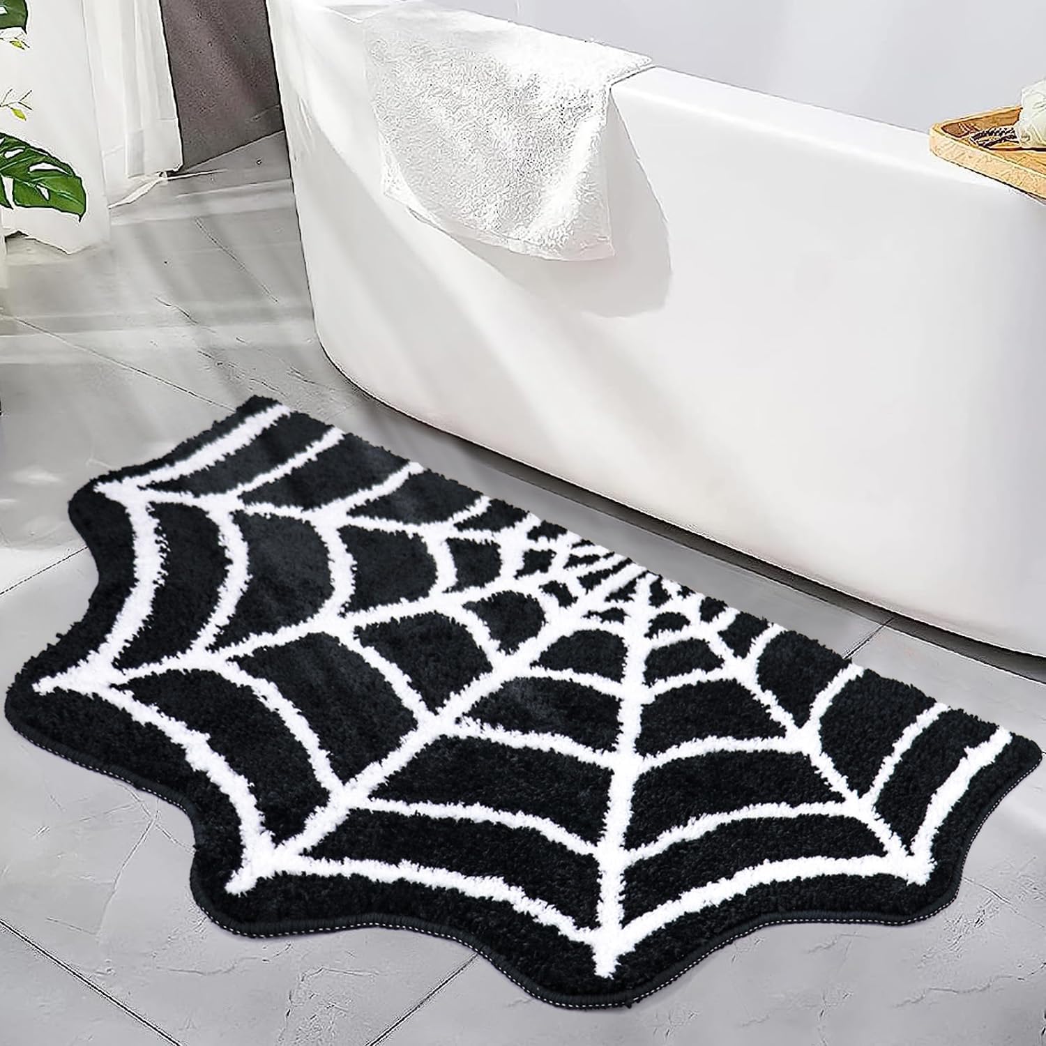 Black White Spiderweb Shape Absorbent Floor Mat For Halloween Decor Clearance Stock 3970 Wholesale