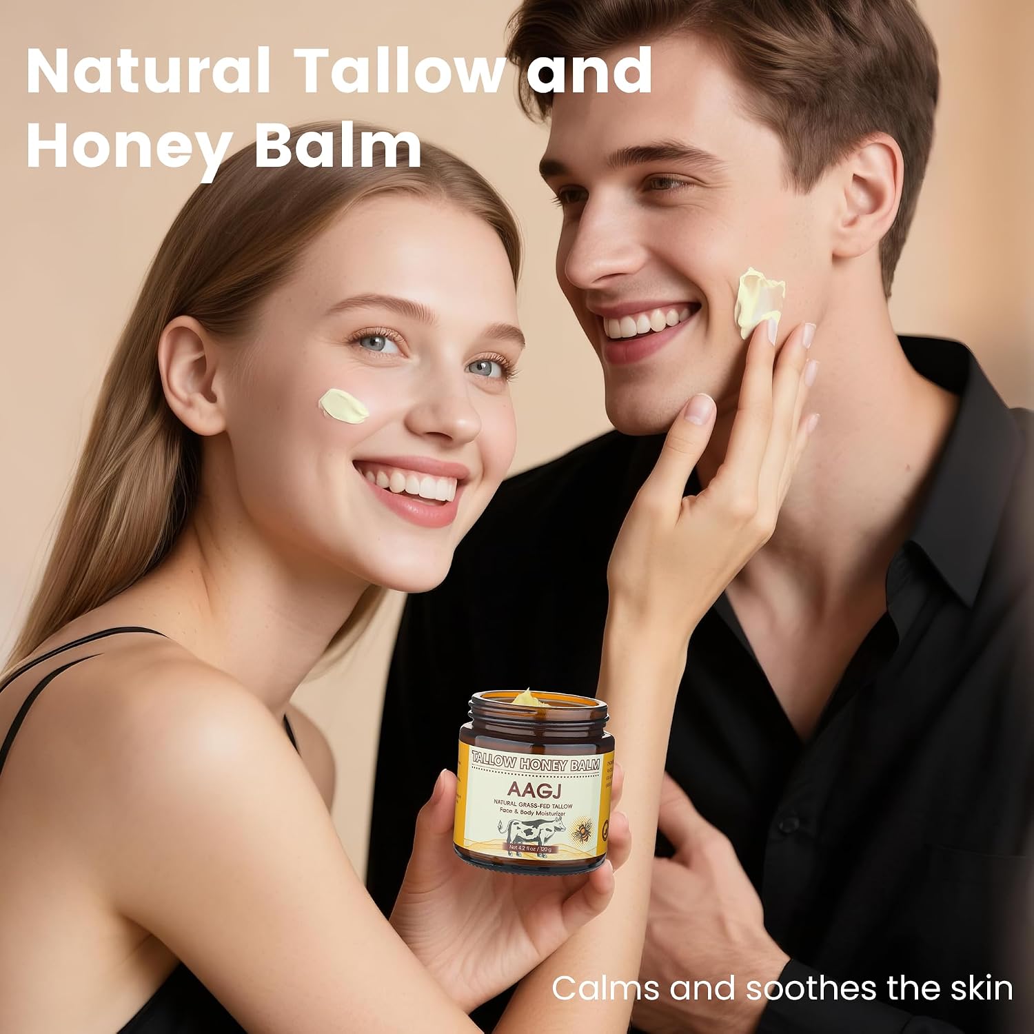 Clearance AAGJ Tallow Honey Balm, Grass-Fed Beef Tallow & Raw Honey Face Body Moisturizer, Natural Organic Skin Repair Cream 120g