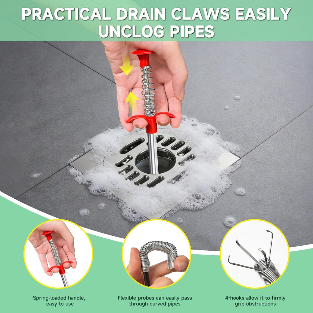 Drain Auger Pipe Cleaner Tool Set Clearance, Flexible Sink Drain Clog Remover Cable, Multi-Size Plumbing Drain Snake for Bathroom Kitchen Toilet Bathtub Sewer Clogged Pipe