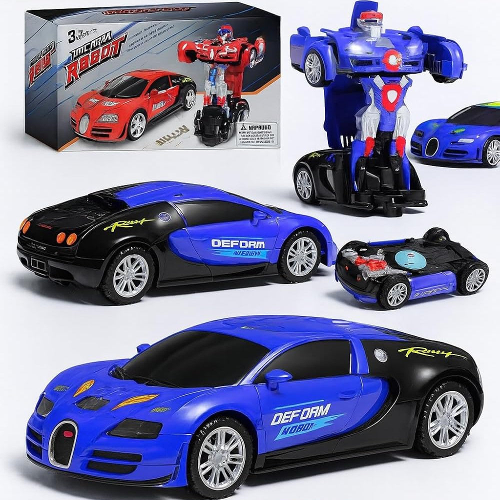 2 in 1 Bump & Go Transforming Car Robot Toy Clearance, Electric Auto Deformation Race Car with LED Lights & Music, Kids Toddler Vehicle Toy Mixed Colors