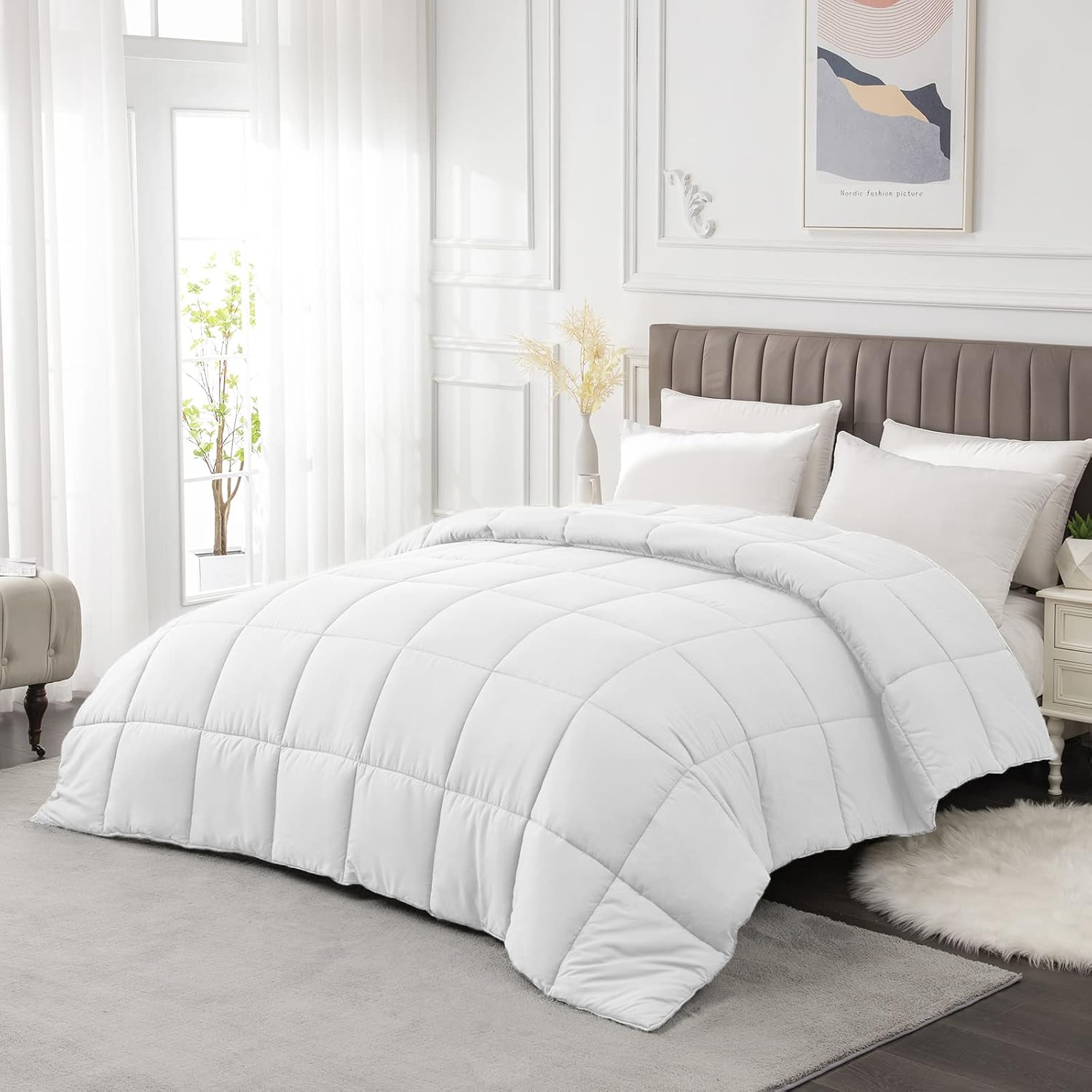 Box Stitched Solid Color Comforter, 1590pcs Mixed Sizes & Shades Fluffy All Season Bed Quilt Clearance