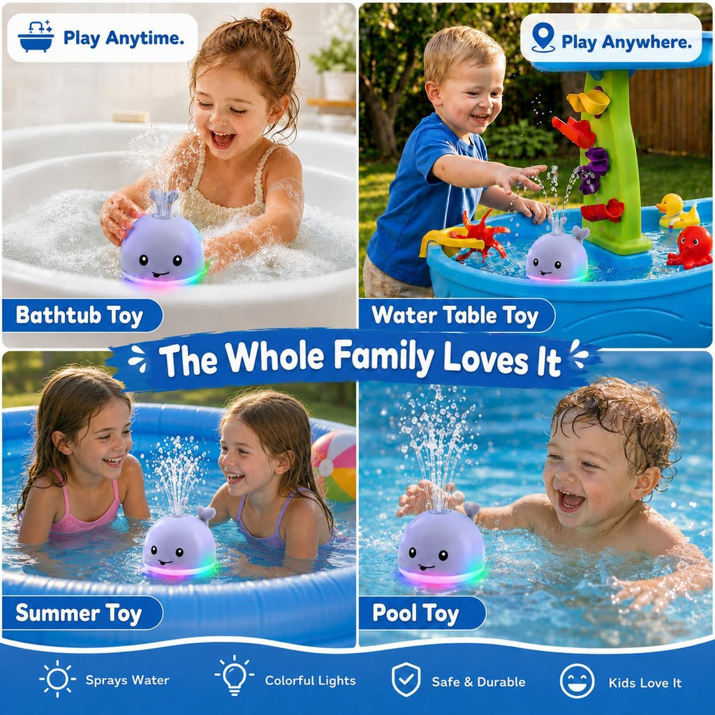 Whale Automatic Spray Bath Toy for Toddlers Clearance, RGB Color Changing Light Up Baby Shower Water Sprinkler Toy, Waterproof Kids Bathtub Light Show Play Toy