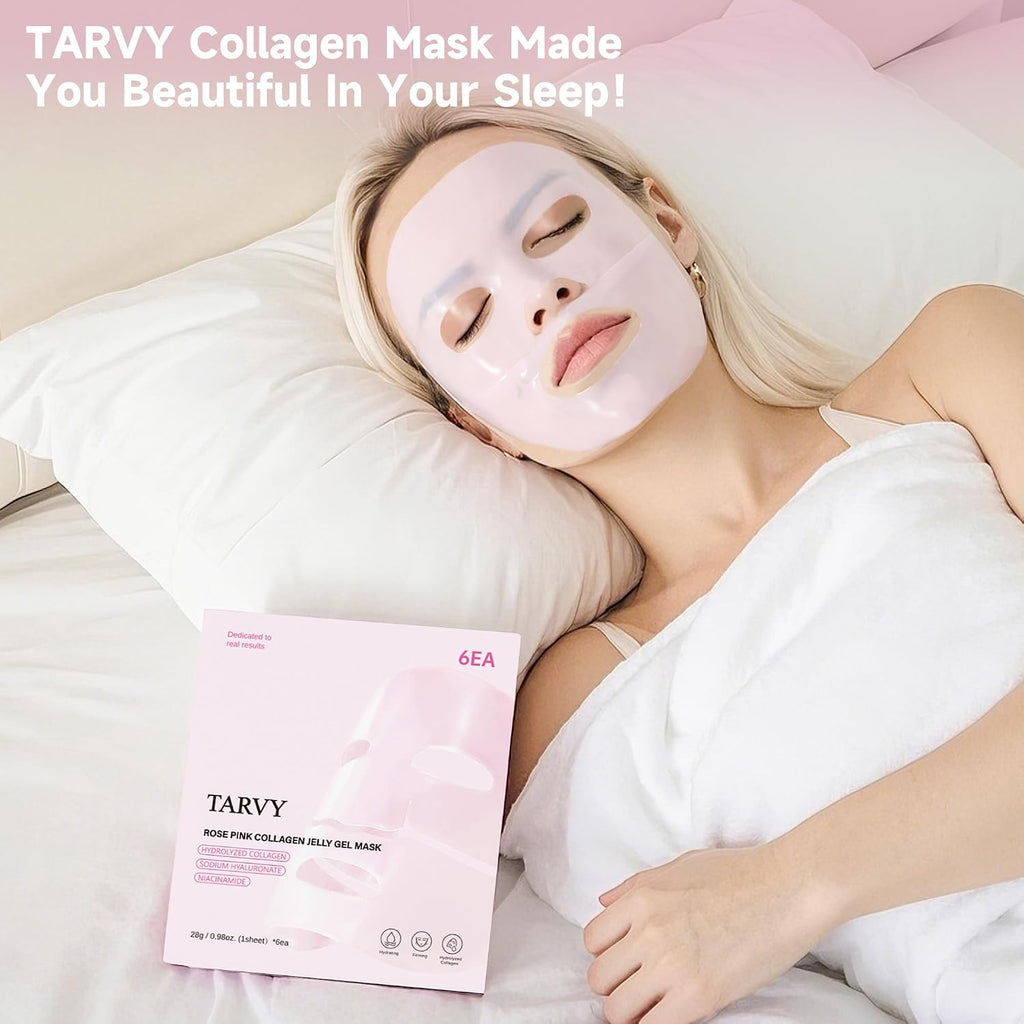2080Pcs Clearance TARVY Rose Pink Collagen Jelly Gel Mask, 6pcs Firming Hydrating Hydrogel Facial Mask, Anti-Aging Deep Moisture Peel-off Gel Face Mask