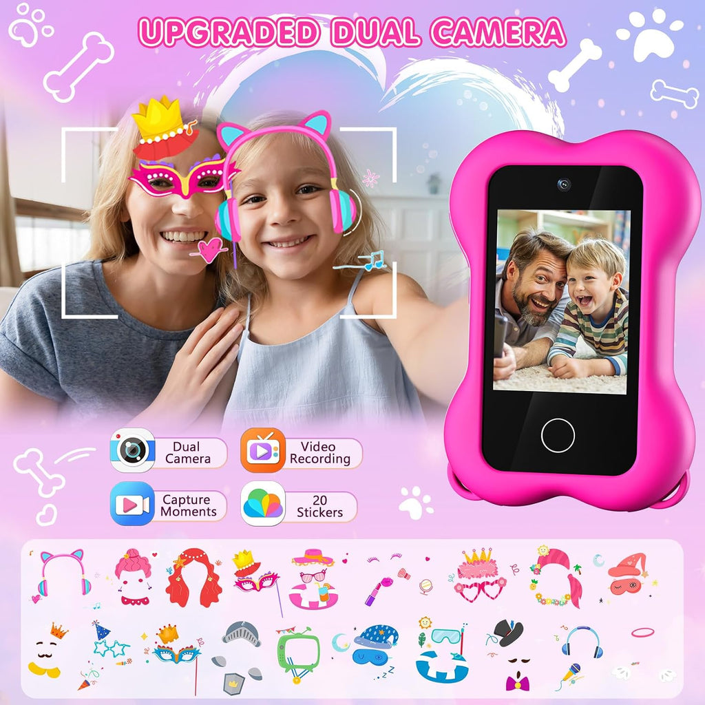 Multi Color Kids Smart Toy Phone with Dual Camera Clearance, 8GB Touch Screen Educational Game Music Player, Toddler Learning Play Cell Phone with Anti-Drop Silicone Case