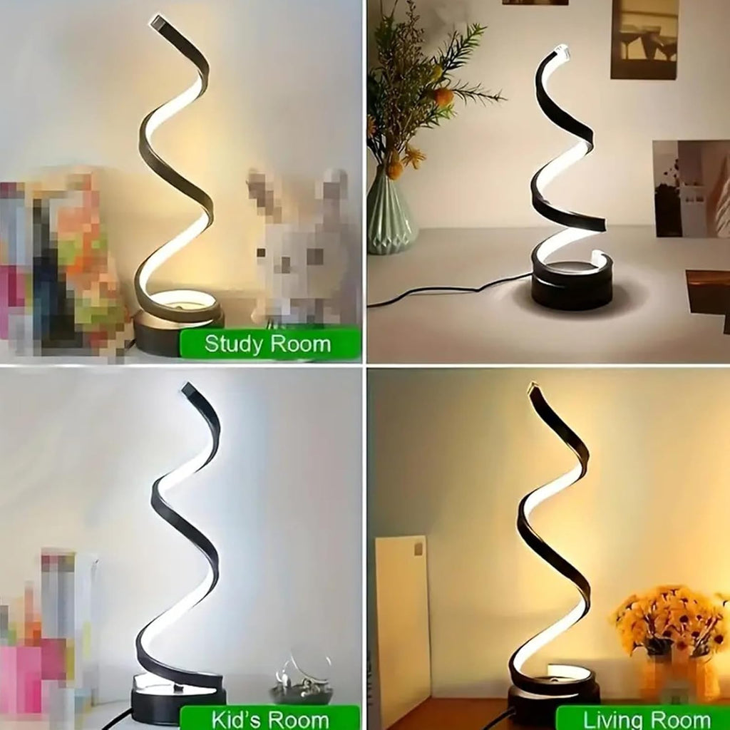 Modern Spiral LED Table Lamp Clearance, Flexible Curved Ribbon Desk Lamp Dimmable Warm Light, Minimalist Art Sculpture Night Light for Bedroom Office Decor