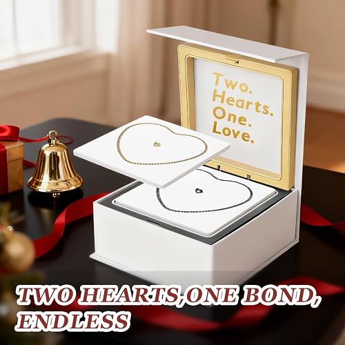 1502Pcs Clearance Two Hearts One Love Matching Couple Necklaces Set, Stainless Steel Heart Pendant Chain Jewelry Gift Box for Valentine Anniversary Wedding
