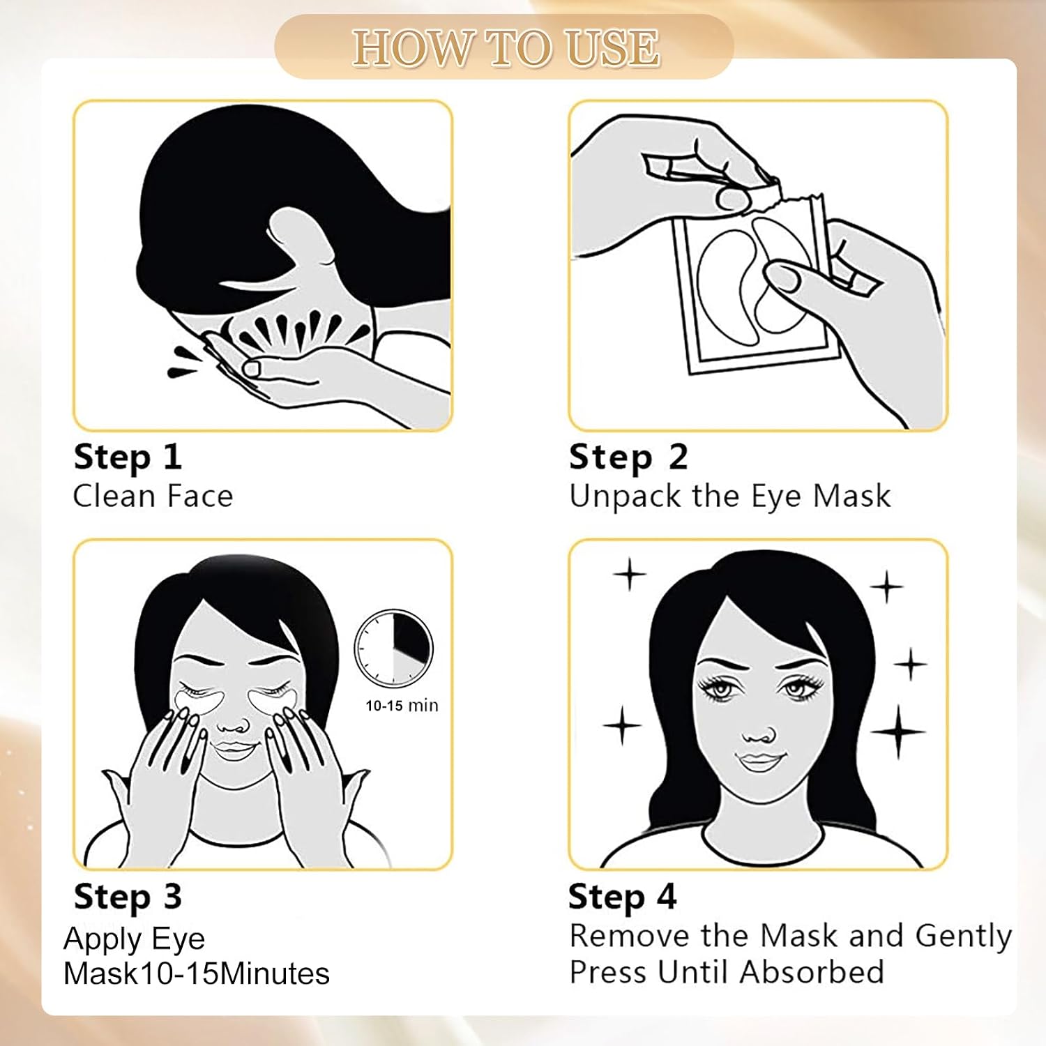 Clearance 24K Gold Gel Eye Patches, Firming Nourishing Under Eye Masks, Reduce Dark Circles Puffiness Fine Lines, 5 Pairs Per Box