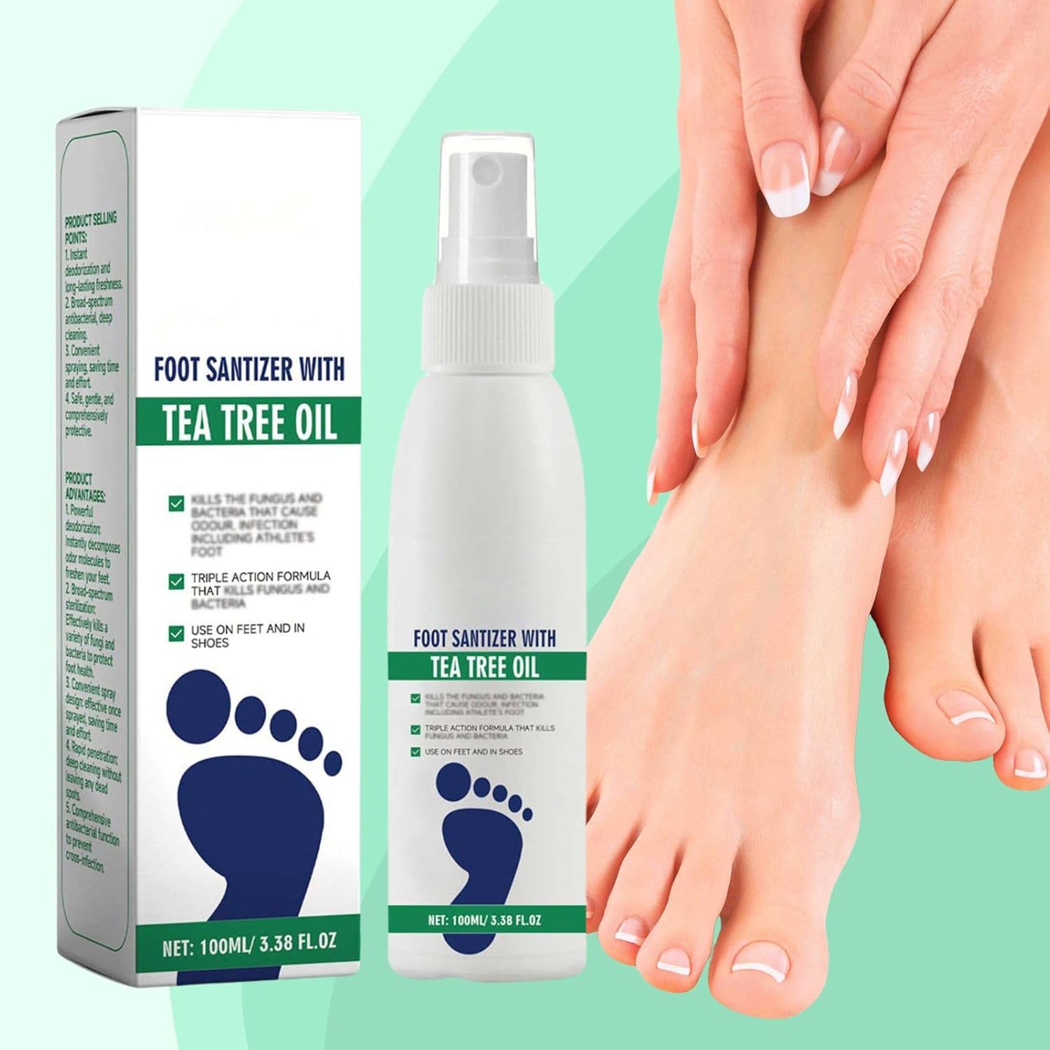 100ml Tea Tree Oil Antimicrobial Foot Sanitizer Spray Clearance, Natural Foot Odor Eliminator, Anti-Fungal Athlete’s Foot Treatment Mist for Feet & Shoes
