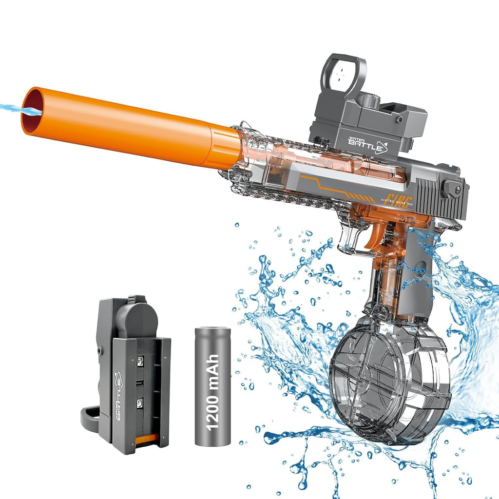 1253Pcs Clearance Transparent Desert Eagle Electric Water Gun, Manual & Automatic Dual Mode Squirt Gun, Rechargeable High Pressure Summer Pool Beach Toy