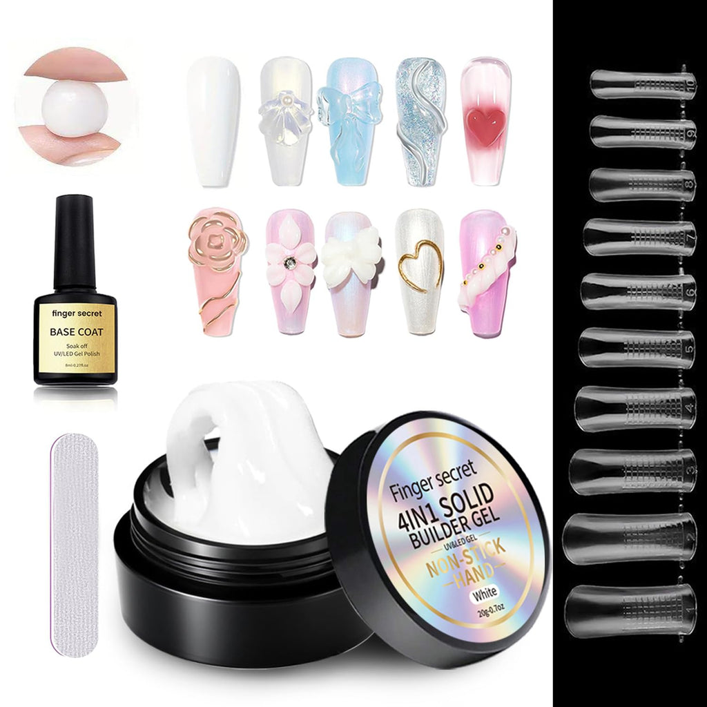 Clearance 20g Solid Builder Gel 4-in-1 Kit, Non-Sticky Nail Extension Gel with Manicure Tools for Salon & DIY