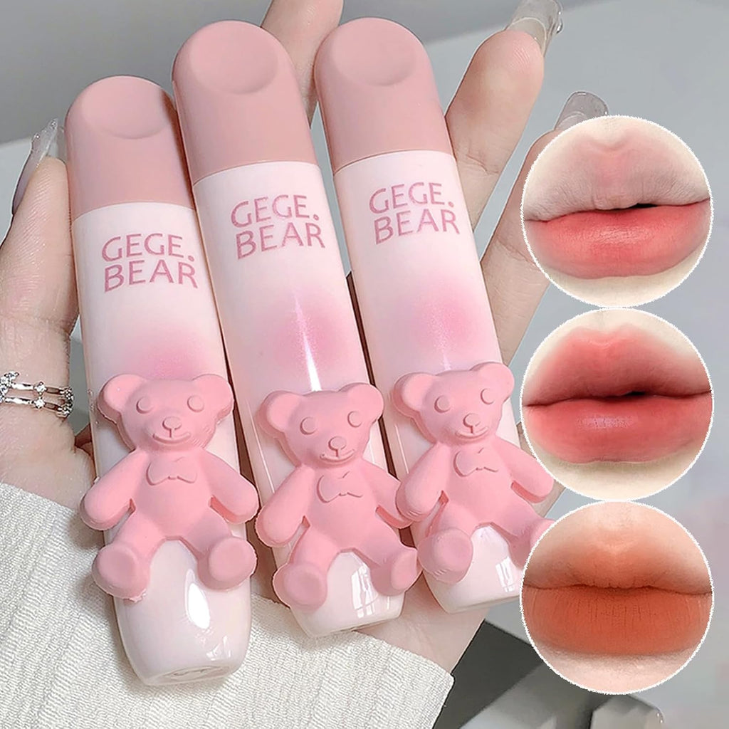 Kawaii 3D Bear Matte Lip Clay, Airy Soft Velvet Lipstick, Long Lasting Lip Gloss, Random Mixed Shades Clearance Stock