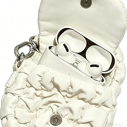Quilted Mini Pouch Clearance, Ruched Cloud Tiny Coin Purse, Portable Keychain Zipper Wallet with Handle, Women Small Lipstick Earphone Bag