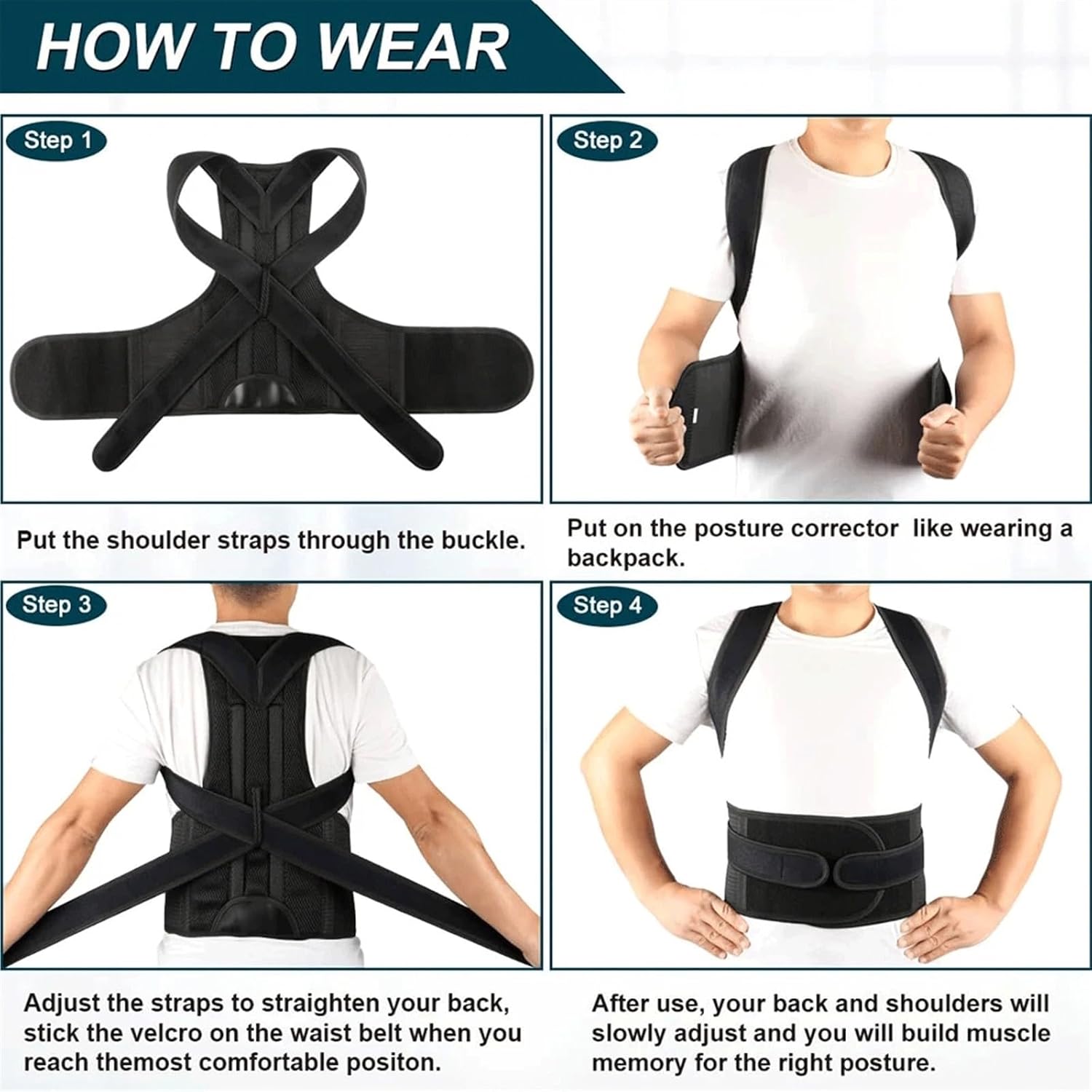 Breathable Posture Corrector, Back Shoulder Support Brace, Adjustable Spine Straightener for Sitting Hunch Correction Clearance Stock