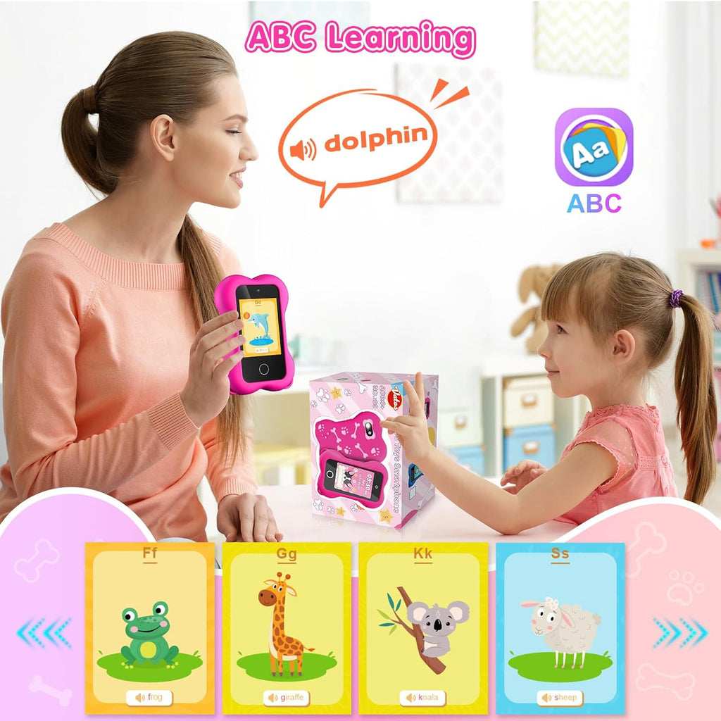 Multi Color Kids Smart Toy Phone with Dual Camera Clearance, 8GB Touch Screen Educational Game Music Player, Toddler Learning Play Cell Phone with Anti-Drop Silicone Case