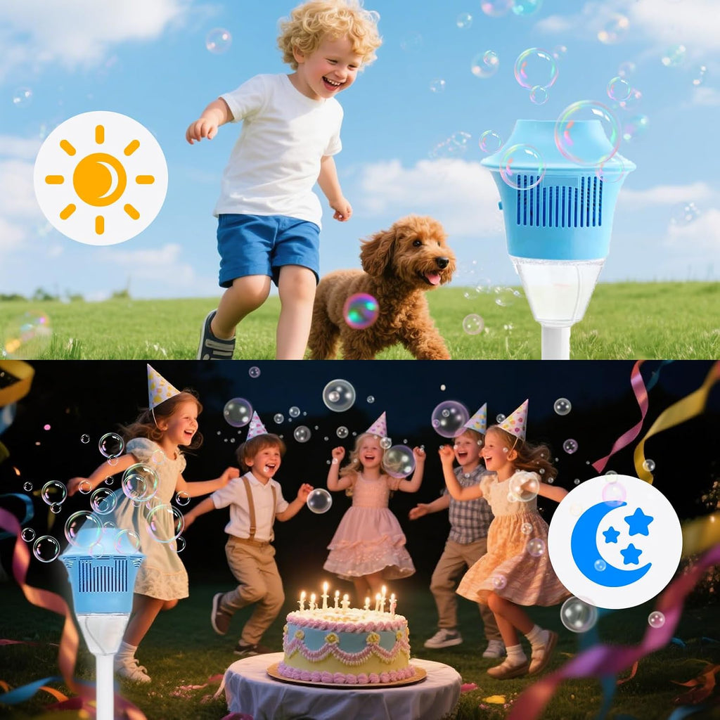 Adjustable Standing Bubble Torch Machine for Kids Clearance, Automatic Outdoor Bubble Blower with LED Light & Music, Large Volume Lawn Bubble Maker for Backyard Party Wedding