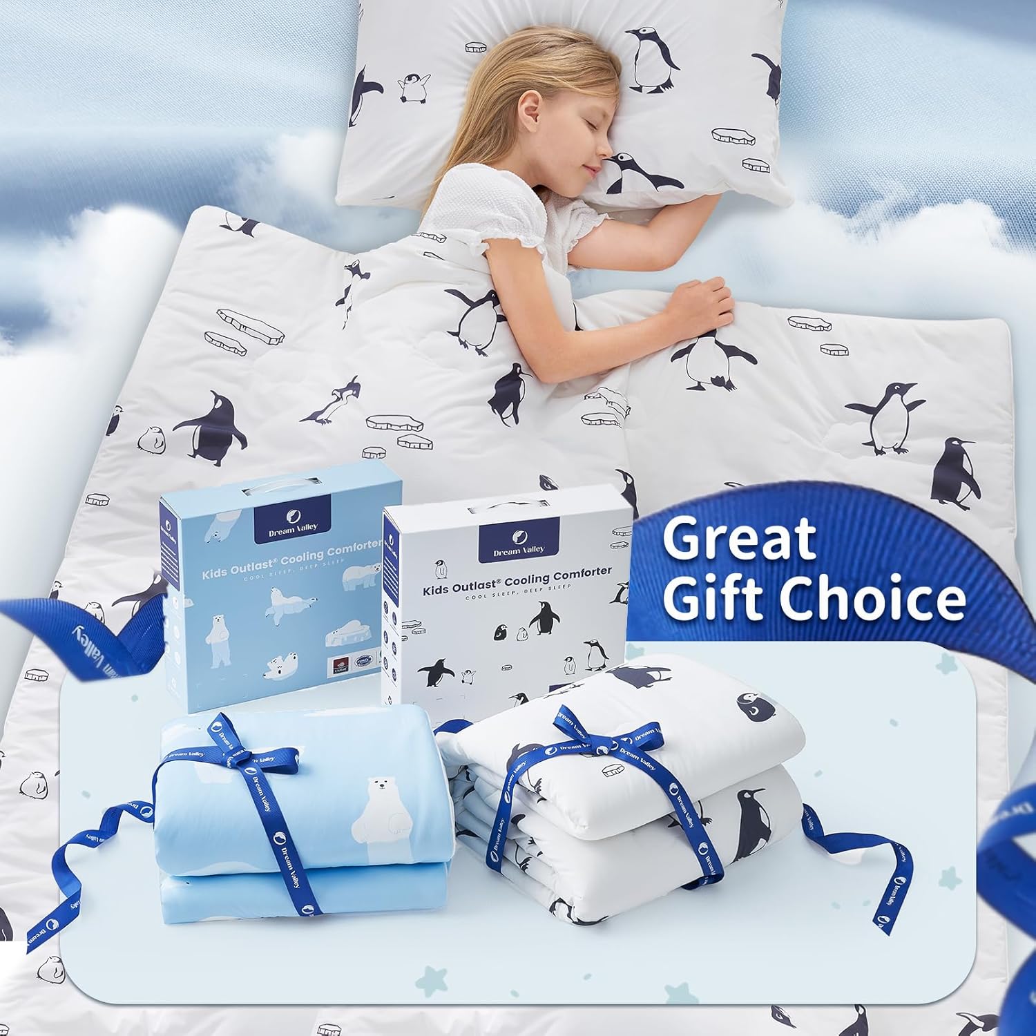 Mixed 2 Designs Surplus 820 Sets Kids Cooling Comforter Cartoon Polar Bear & Penguin Print Lightweight Summer Blanket Wholesale Liquidation