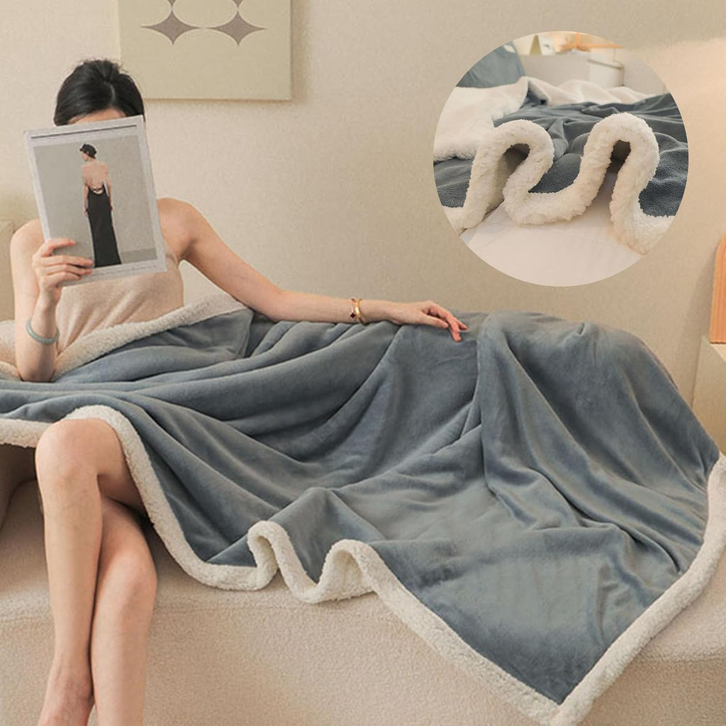 Batch Surplus of 230pcs Dark Grid Wool Fleece Blanket, Soft Flannel Sherpa Back Sofa Nap Blanket