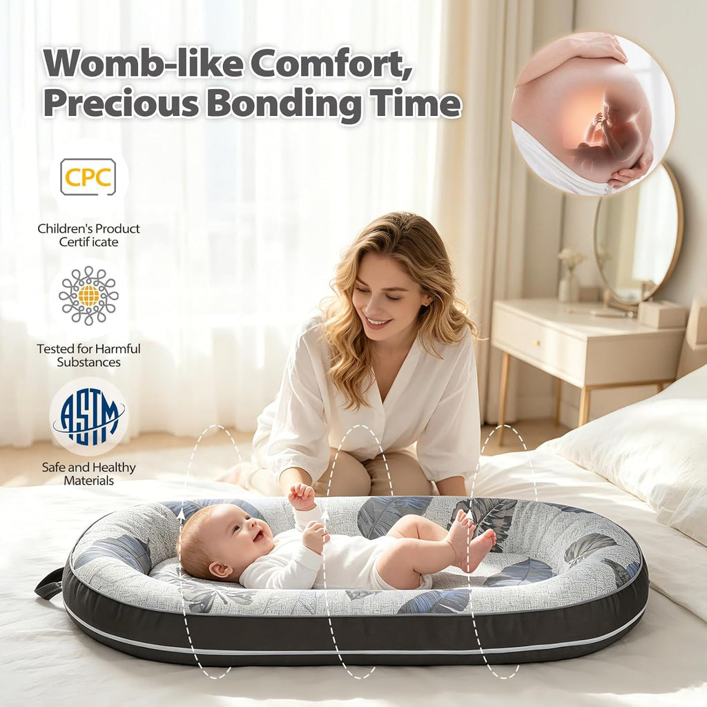 Surplus 118 Units Leaf Print Portable Baby Nest Lounger With Alphabet Sensory Cloth Book Foldable Newborn Sleep Pod Wholesale Clearance