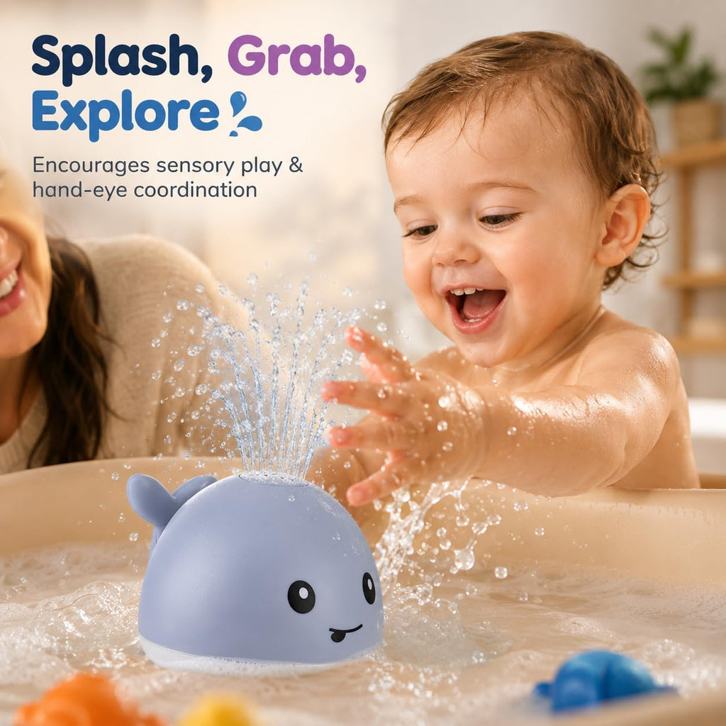Whale Automatic Spray Bath Toy for Toddlers Clearance, RGB Color Changing Light Up Baby Shower Water Sprinkler Toy, Waterproof Kids Bathtub Light Show Play Toy