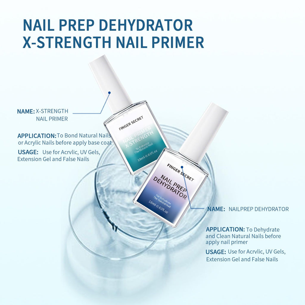 Clearance Finger Secret X-Strength Nail Prep Dehydrator + Primer 18ml, Salon Grade Nail Bonder, Mild Formula Boost Adhesion, Prevent Lifting for Gel & Acrylic Manicure