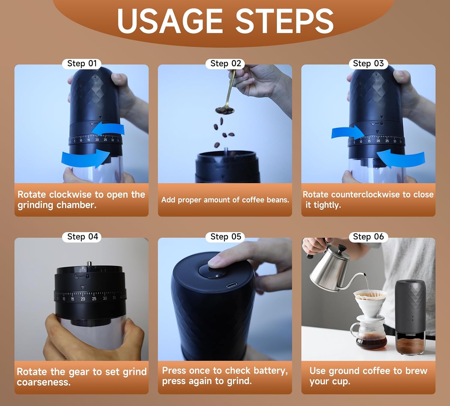Bulk Clearance Portable Electric Coffee Grinder, USB Rechargeable Bean Mill with 40 Adjustable Grind Settings, Ceramic Burr Coffee Grinder Wholesale Limited Stock