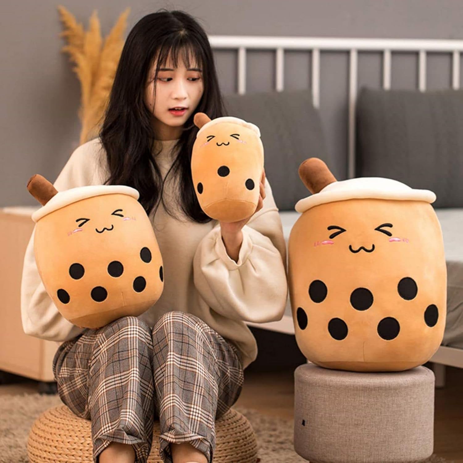 Cute Boba Milk Tea Plush Pillow Clearance, Soft Bubble Tea Cup Stuffed Plush Toy, Kawaii Cartoon Boba Squishy Cushion Gift for Kids Girls Home Decor