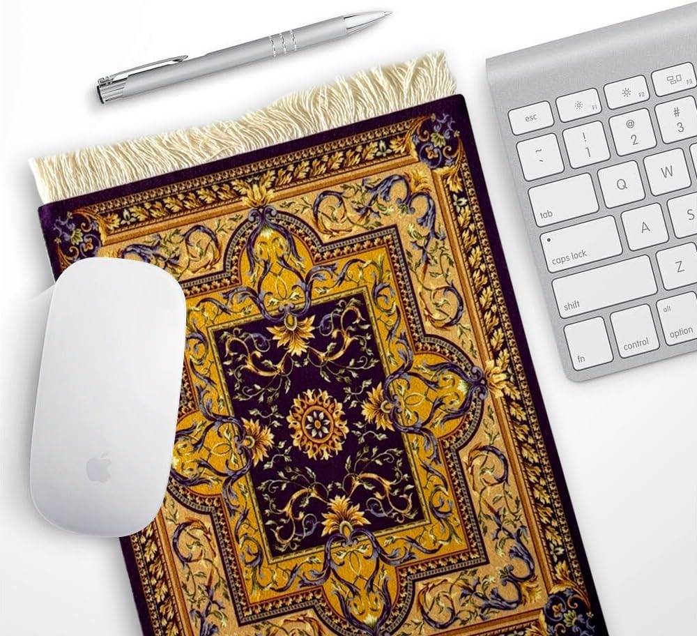 Persian Rug Mouse Pad & Coaster Set Clearance – Vintage Oriental Flower Design, Bohemian Carpet Mousepad for Office & Home, Mini Desk Accessories for Laptop & PC