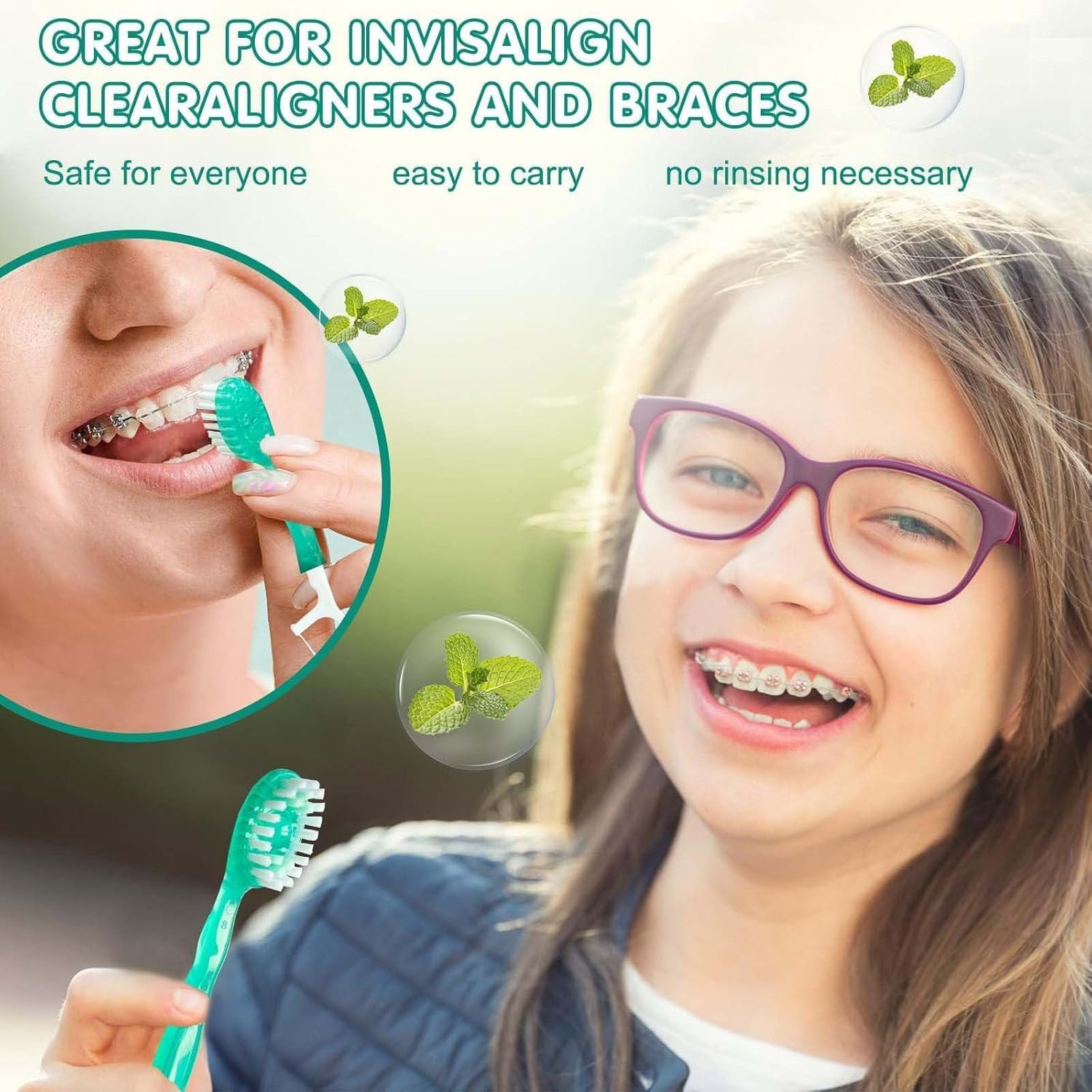 Clearance 5-in-1 Disposable Travel Toothbrushes, No Water Needed Mint Bead On-the-Go Mini Toothbrush with Floss Tongue Scraper Toothpick, 26PCS Per Pack