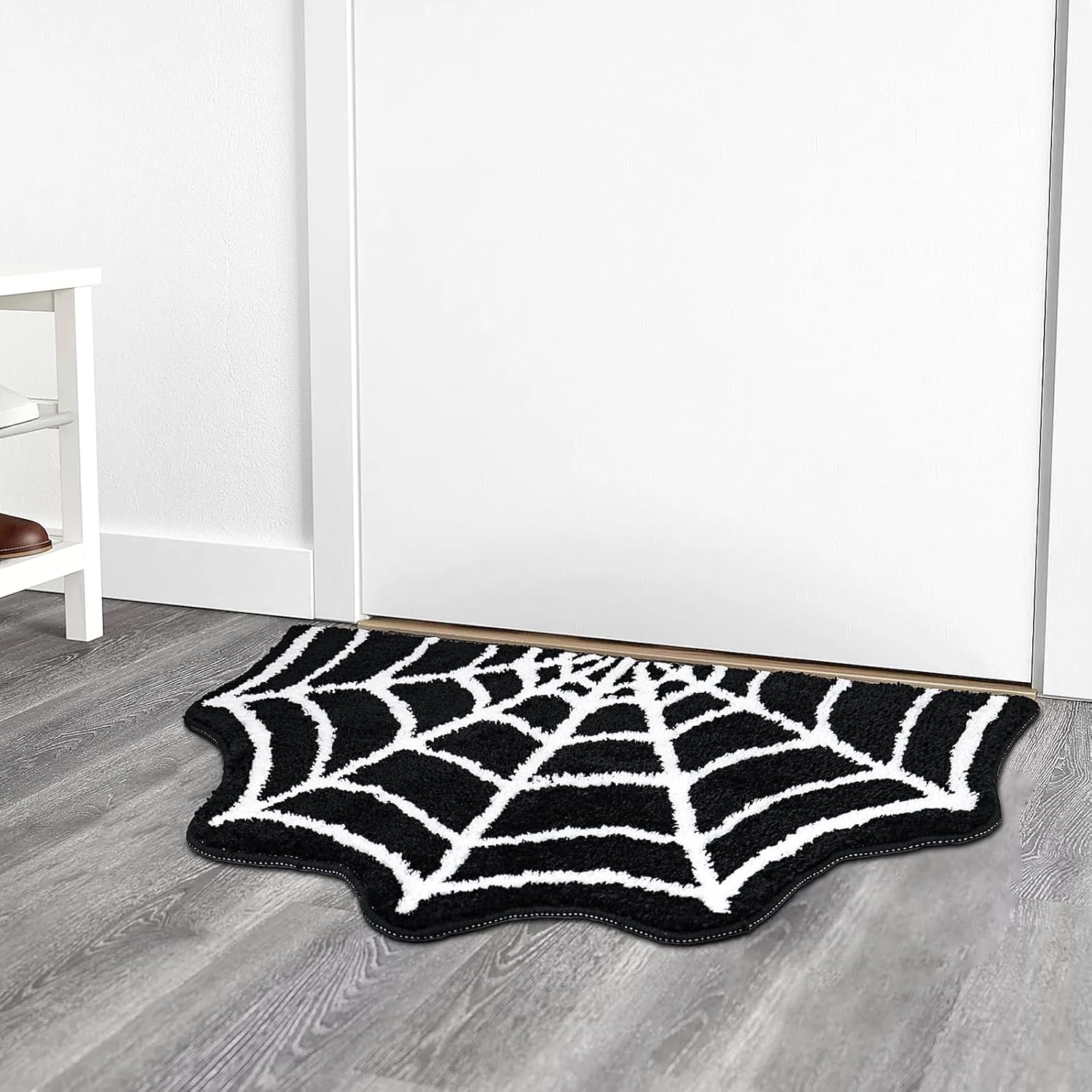 Black White Spiderweb Shape Absorbent Floor Mat For Halloween Decor Clearance Stock 3970 Wholesale