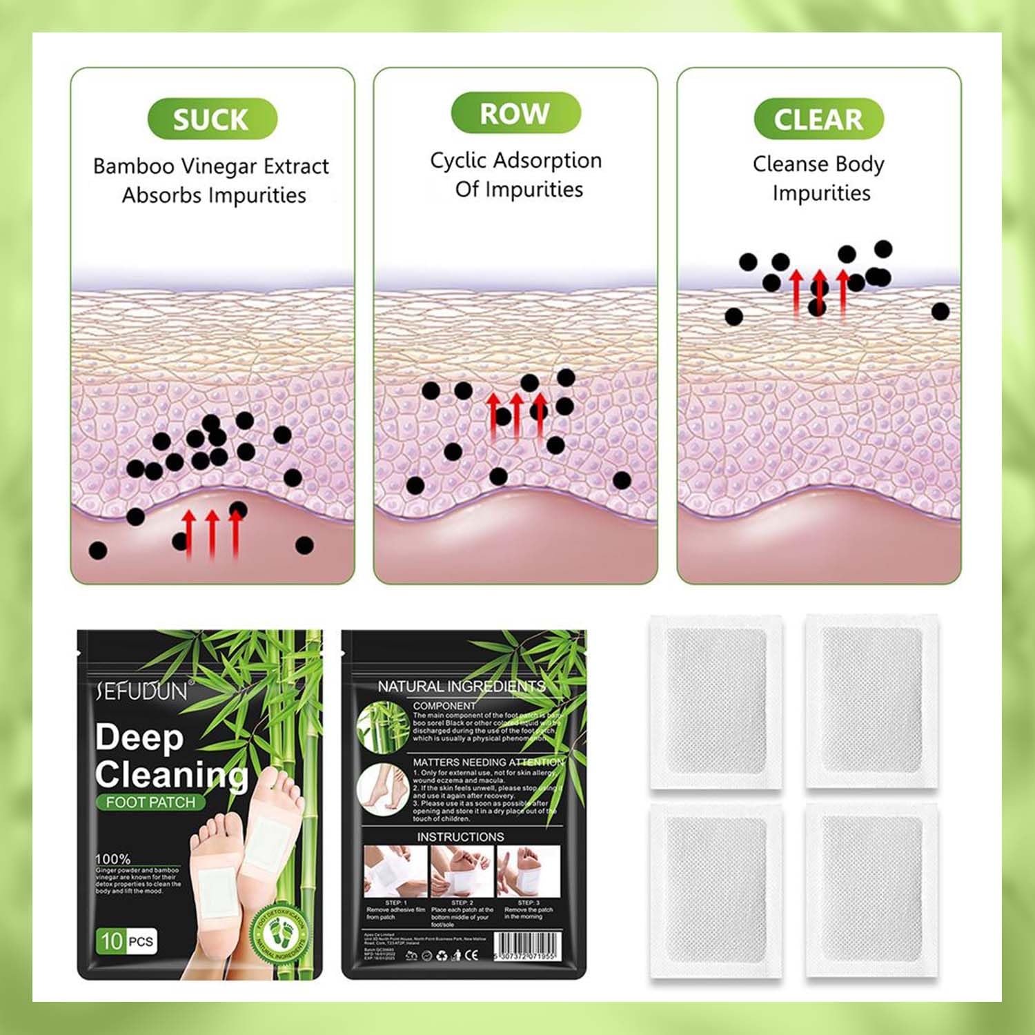 2 In 1 Natural Ginger Bamboo Foot Patches Clearance, Deep Cleansing Detox Foot Pads, 12PCS Sleep Foot Patch for Body Toxin Relief & Stress Release