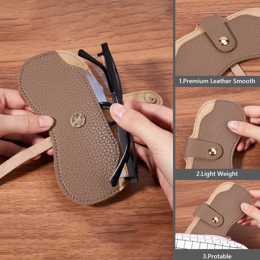 Vintage Embossed Sunglasses Pouch, PU Leather Portable Eyeglass Case with Clip, Travel Glasses Holder Bag Clearance Overstock