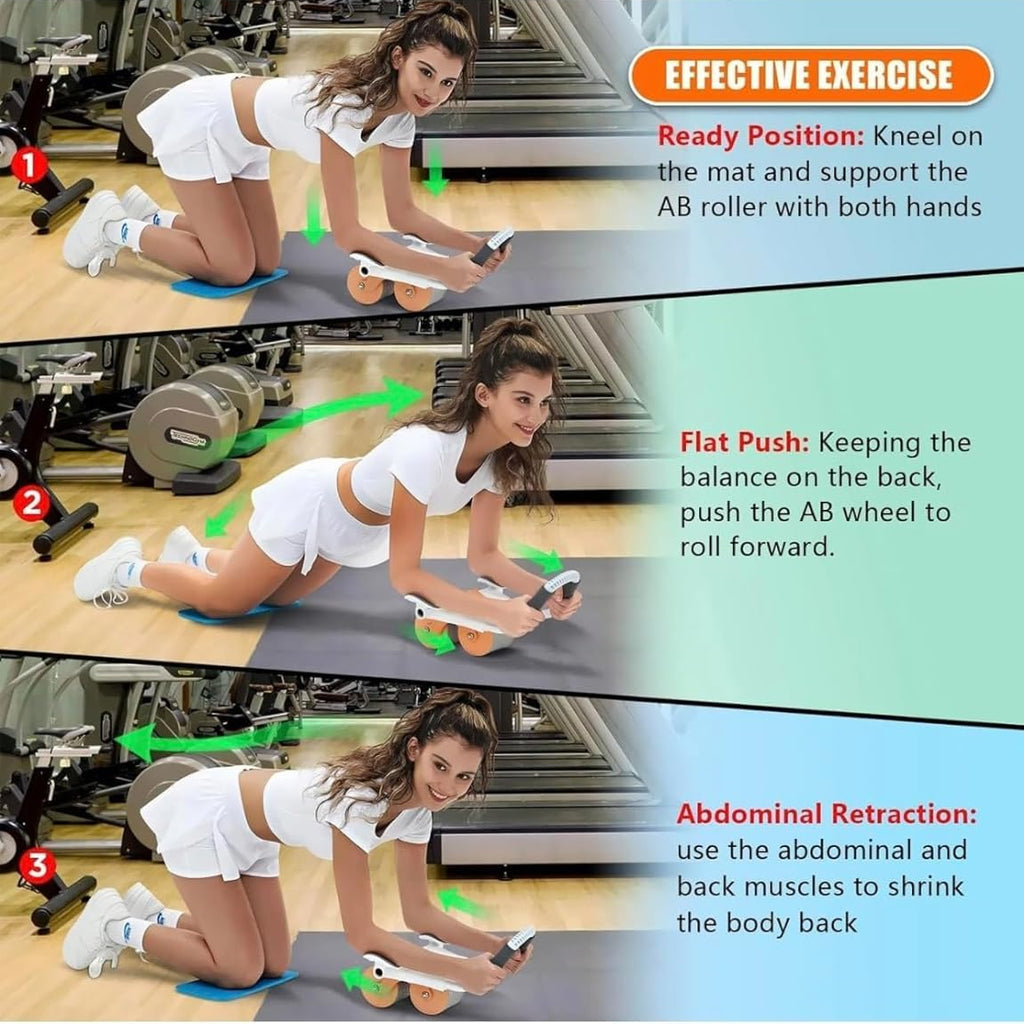 Clearance Elbow Support Ab Roller Wheel with LCD Counter, Automatic Rebound Abdominal Trainer with Knee Pad, Home Core Workout Fitness Equipment