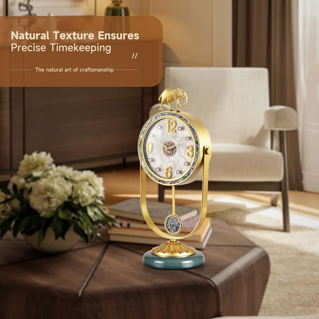 Bulk Clearance Luxury Table Clocks Wholesale | Golden Elephant Decor Desk Clock & European Roman Numeral Pillar Pendulum Clock, Limited Stock Bundle Liquidation