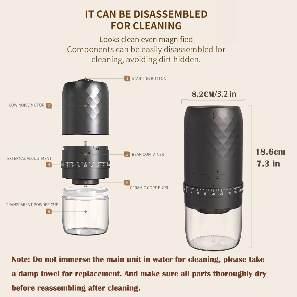 Bulk Clearance Portable Electric Coffee Grinder, USB Rechargeable Bean Mill with 40 Adjustable Grind Settings, Ceramic Burr Coffee Grinder Wholesale Limited Stock