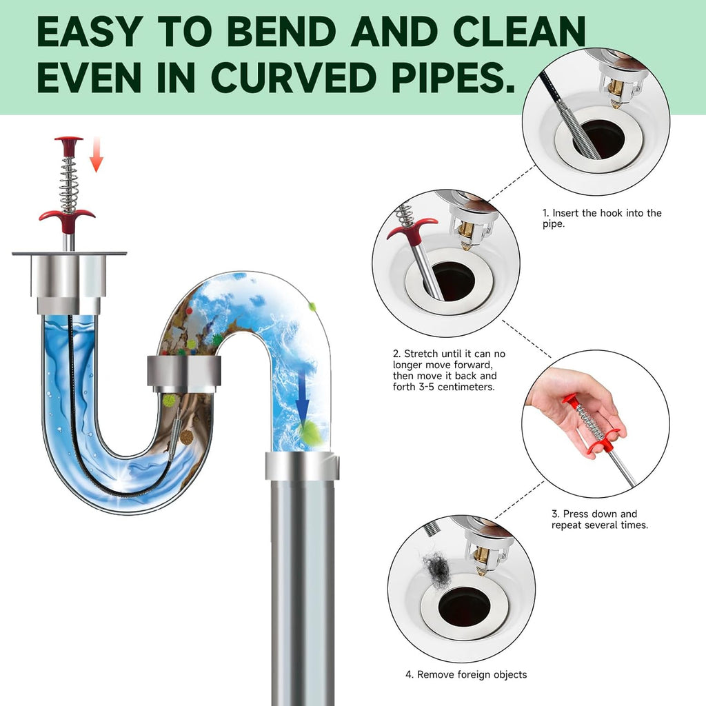 Drain Auger Pipe Cleaner Tool Set Clearance, Flexible Sink Drain Clog Remover Cable, Multi-Size Plumbing Drain Snake for Bathroom Kitchen Toilet Bathtub Sewer Clogged Pipe