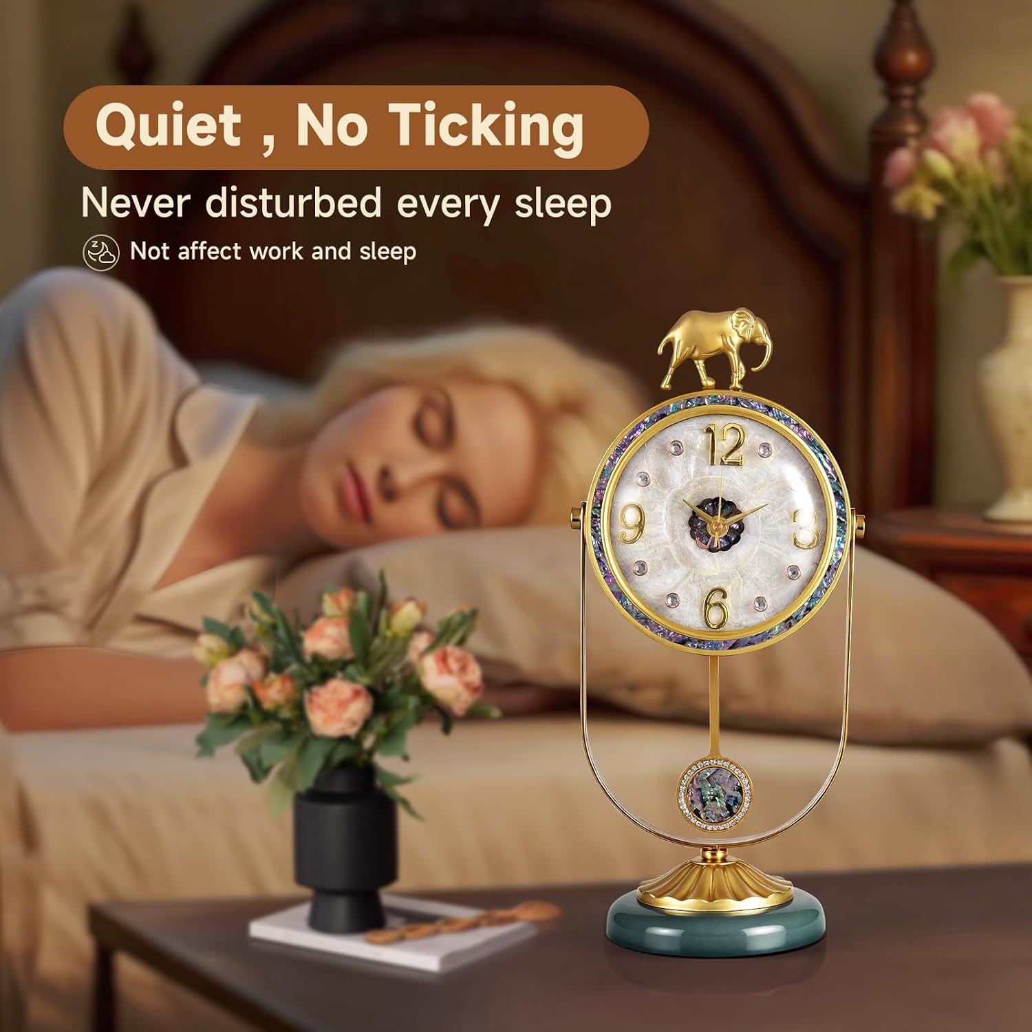 Bulk Clearance Luxury Table Clocks Wholesale | Golden Elephant Decor Desk Clock & European Roman Numeral Pillar Pendulum Clock, Limited Stock Bundle Liquidation