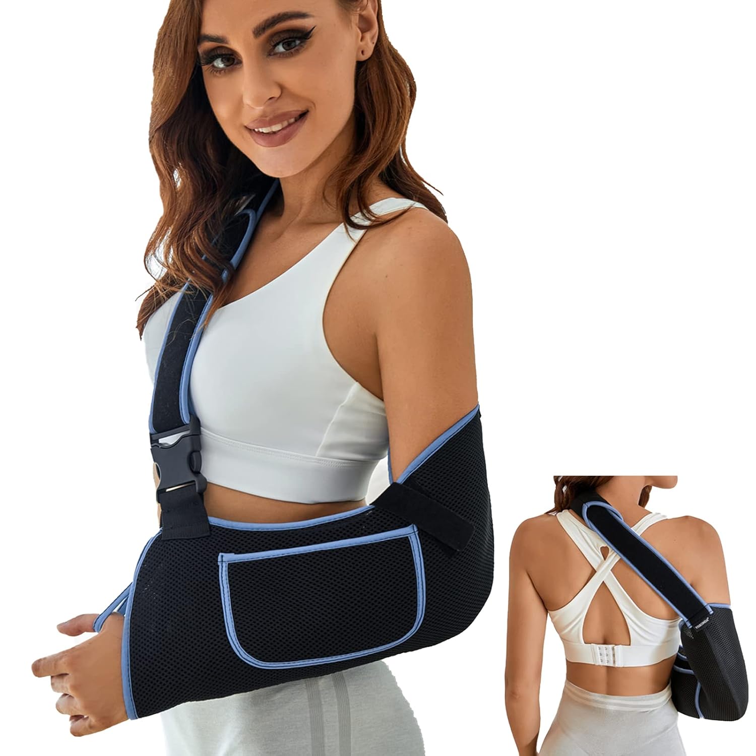Breathable Arm Sling Support Strap Clearance, Adjustable Shoulder Immobilizer Brace with Pocket, Lightweight Wrist Elbow Injury Sling for Kids & Adults