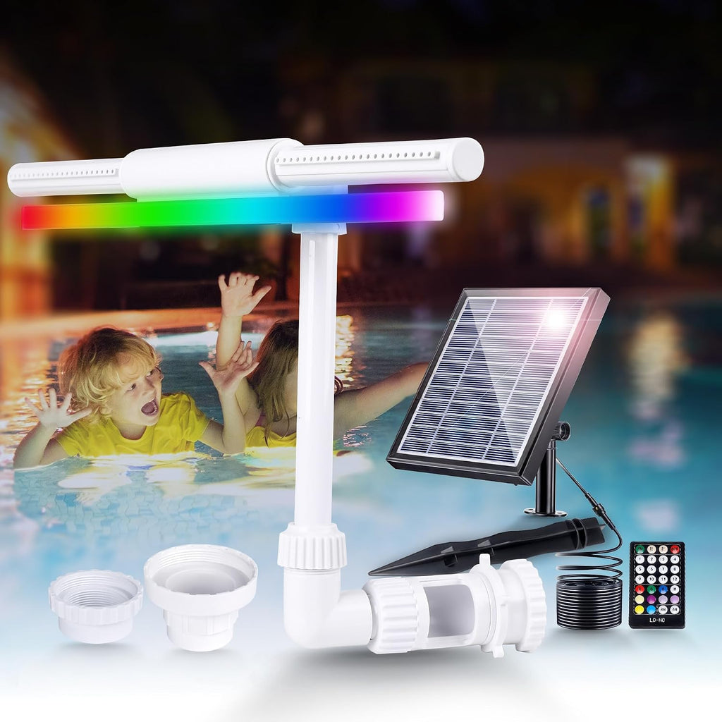 Solar RGB Pool Fountain for Above Ground & Inground Pools – Dual Spray Waterfall & 360° Adjustable Pool Sprinkler Fountain with 22 Color Modes,4H/6H Timer – Perfect for Backyard Fun & Spa Relaxation