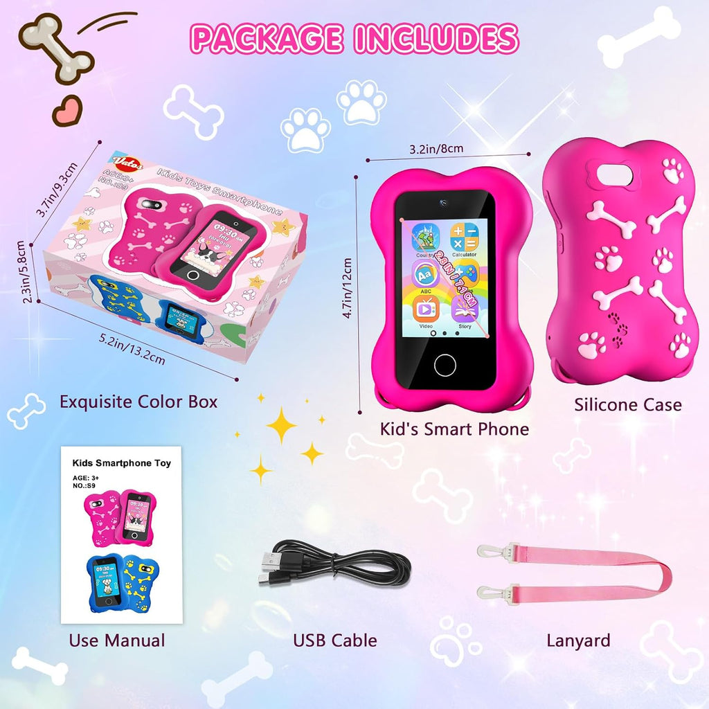 Multi Color Kids Smart Toy Phone with Dual Camera Clearance, 8GB Touch Screen Educational Game Music Player, Toddler Learning Play Cell Phone with Anti-Drop Silicone Case