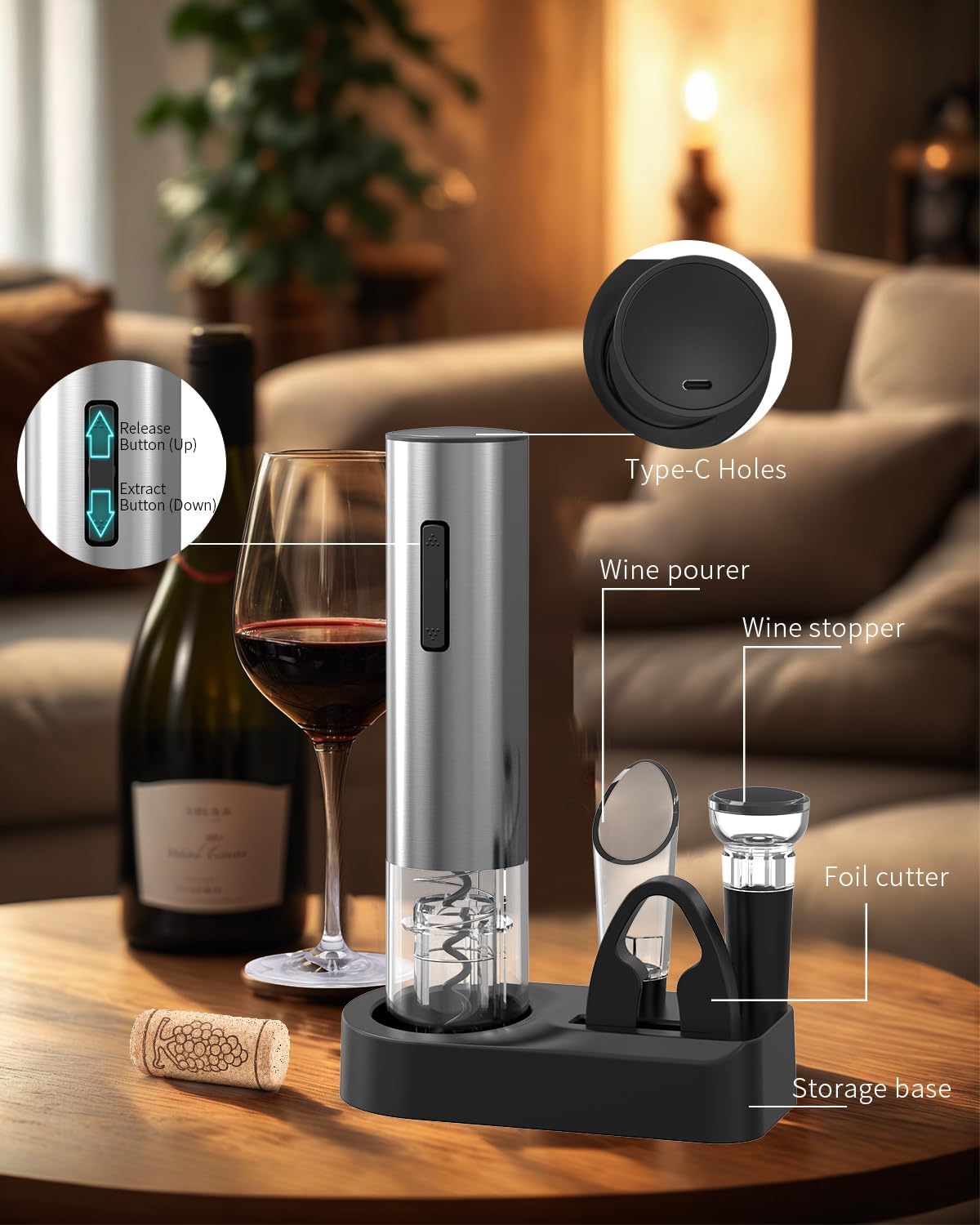 Complete Electric Wine Serving & Preservation Kit With Charging Base Clearance, 863 Wholesale Bar Accessory Set