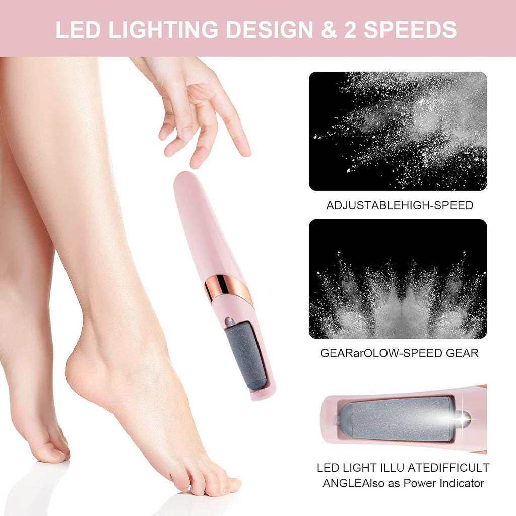 Rechargeable Electric Foot Callus Remover Clearance, Dual Speed Pedicure Tool with 2 Replacement Roller Heads, USB Charging Dead Skin Hard Cracked Heel Foot File for Home Foot Spa