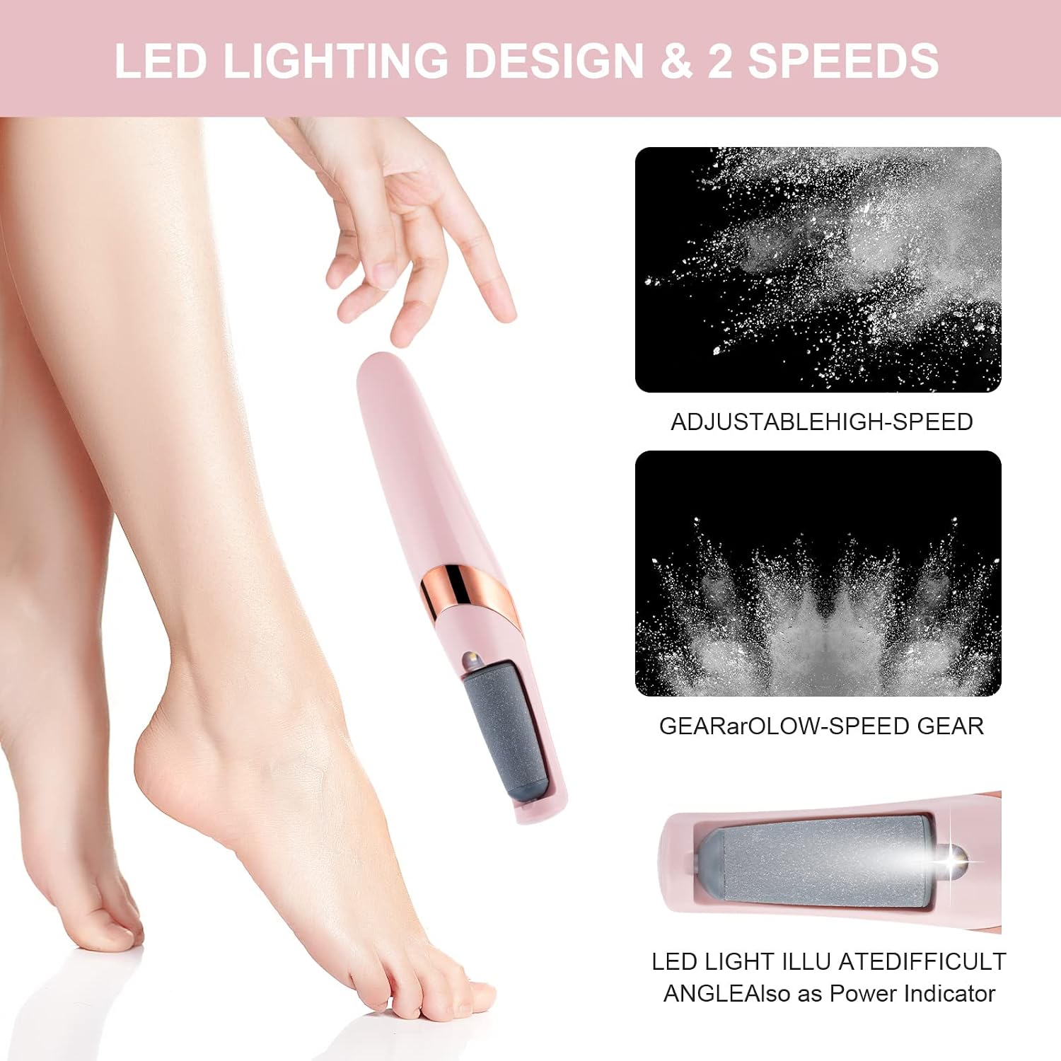Rechargeable Electric Foot Callus Remover Clearance, Dual Speed Pedicure Tool with 2 Replacement Roller Heads, USB Charging Dead Skin Hard Cracked Heel Foot File for Home Foot Spa