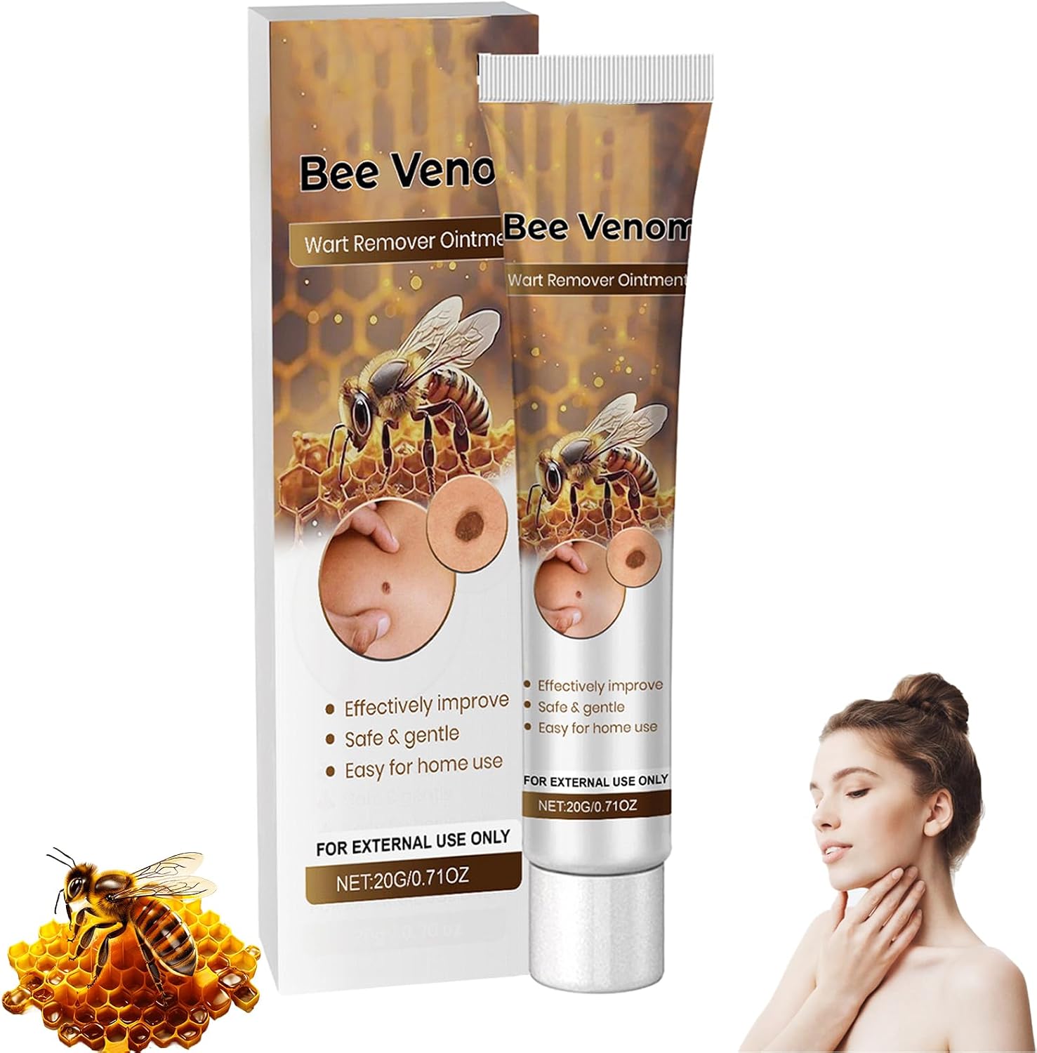 Sumifun Bee Venom Wart Remover Ointment Clearance, Safe Gentle Skin Tag Mole Removal Cream, 20g Natural Skin Care Topical Gel for Home Use