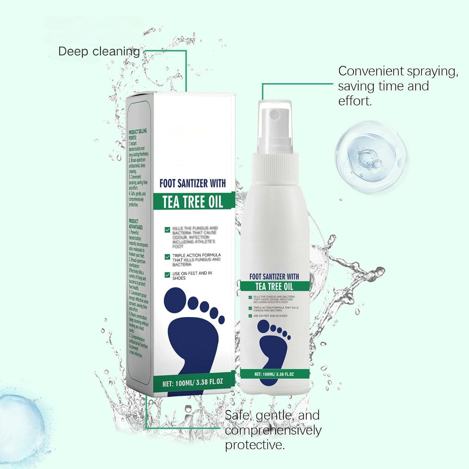100ml Tea Tree Oil Antimicrobial Foot Sanitizer Spray Clearance, Natural Foot Odor Eliminator, Anti-Fungal Athlete’s Foot Treatment Mist for Feet & Shoes