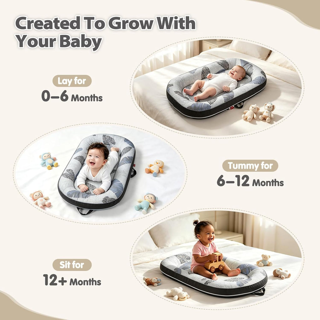 Surplus 118 Units Leaf Print Portable Baby Nest Lounger With Alphabet Sensory Cloth Book Foldable Newborn Sleep Pod Wholesale Clearance