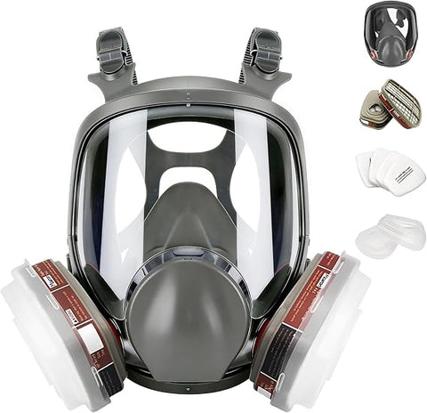 Clearance Full Face Respirator Mask Reusable Silicone Gas Mask With Dual Filter Cartridges For Paint Spray Chemical Work